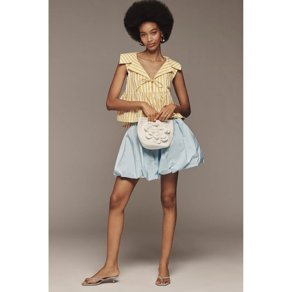 Anthropologie Babydoll Yellow White Striped Sailor Collar Top XL OB1987538
